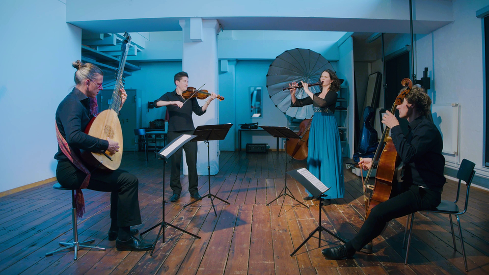 Ein Video, das das Ensemble La Ninfea beim Musizieren zeigt. Zu hören ist ein Satz aus dem Concerto VI L'hiver von Nicolad Chedeville (nach A. Vivaldi)